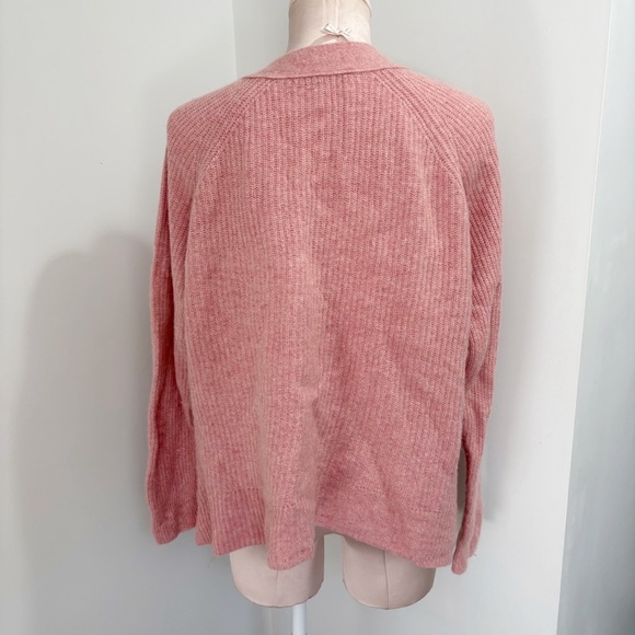 Madewell Ribbed Lyle Henley Size Medium Sweater Watermelon Sugar Pink Merino Woo - Picture 4 of 16